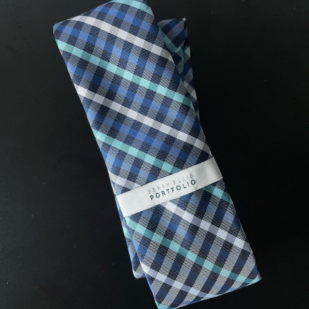 Perry Ellis Blue Checkered Necktie